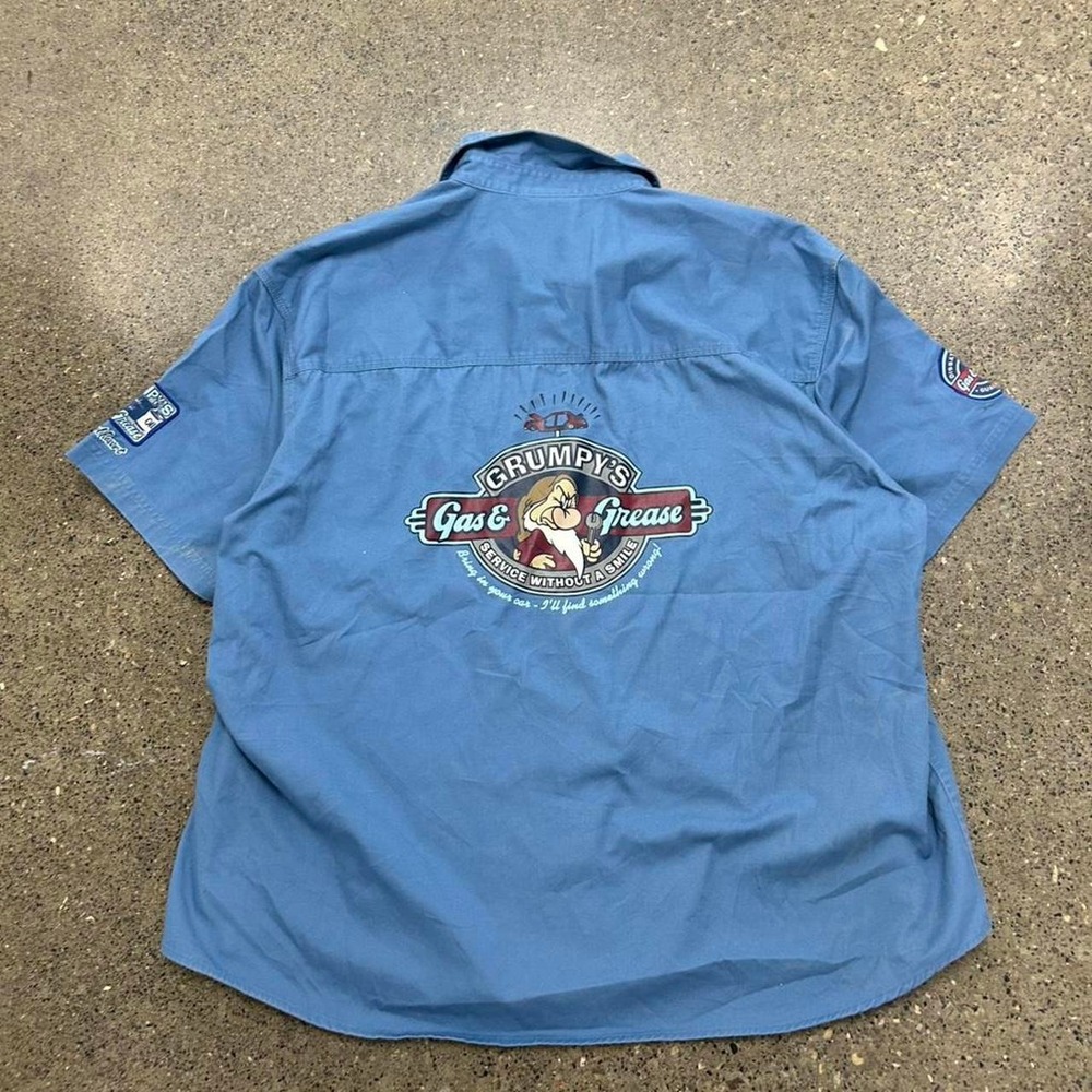 Vintage 90s Disney Grumpy Blue Button Up Shirt (Size XXL)